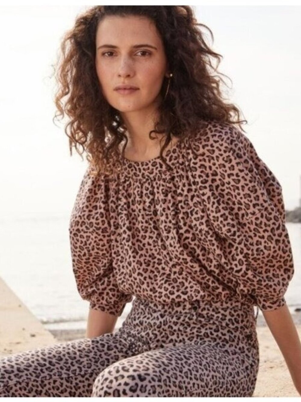 🛍 Rebecca Taylor La Vie Ocelot Cheetah Print Puff Sleeve Blouse in Brown Size L